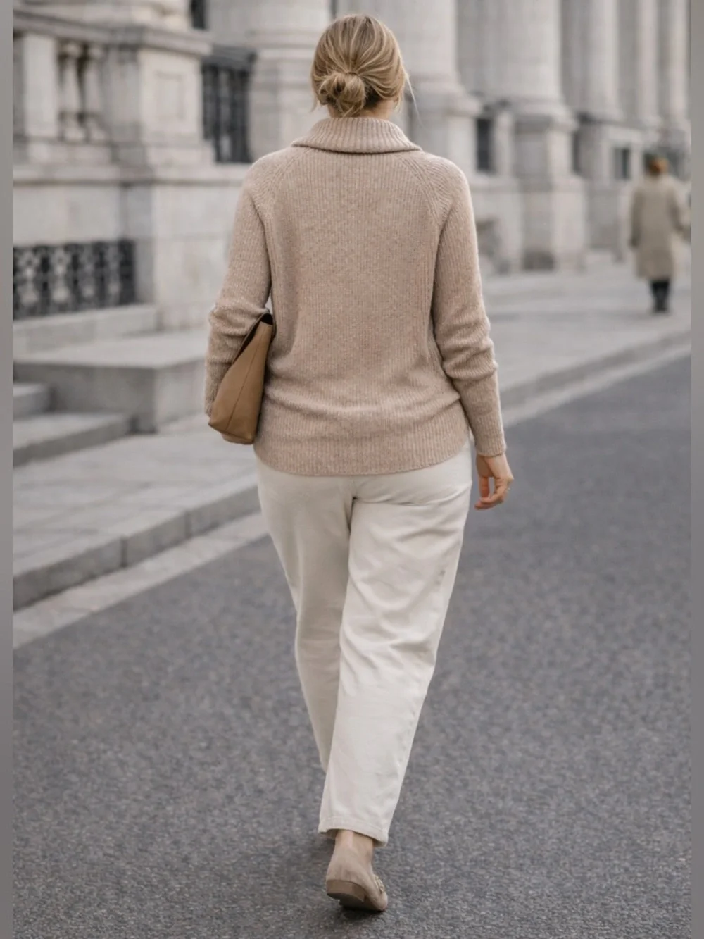 TAHARI Merino Wool Blend Cowl Neck Sweater Sz L Beige Tan Ribbed Cozy Luxe Knit - Picture 4 of 15